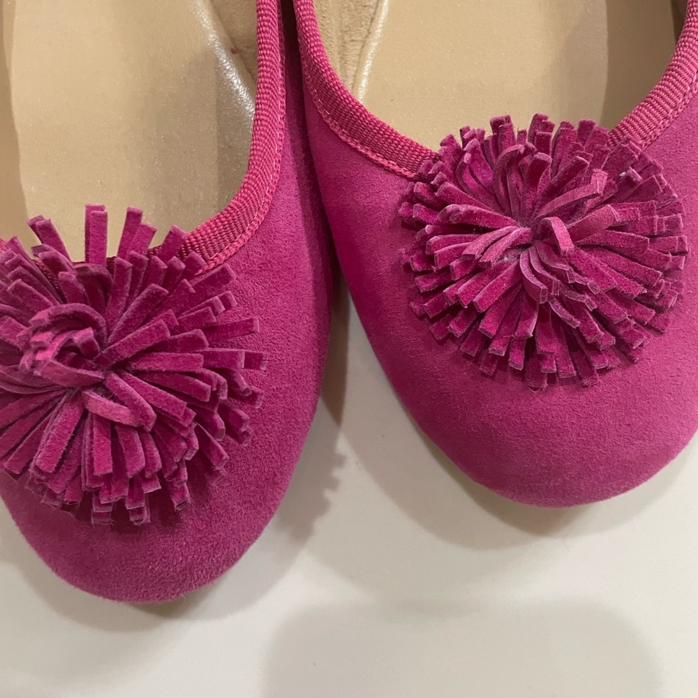 Talbots Fuchsia Suede Flats with Pom Poms